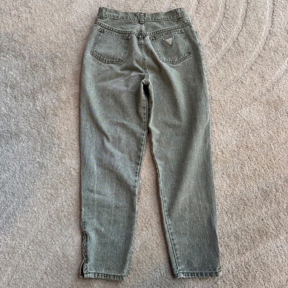 Vtg Palmettos High Waisted Olive Green Acid Wash Tapered Jeans Ankle Zip 26 80s - Picture 5 of 9